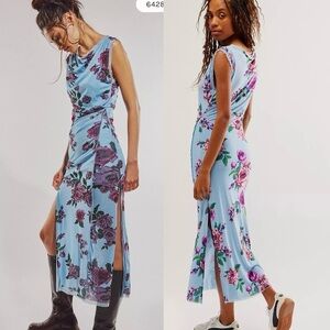 NWOT Free people Carmel Midi blue combo drapey romantic Dress sz S